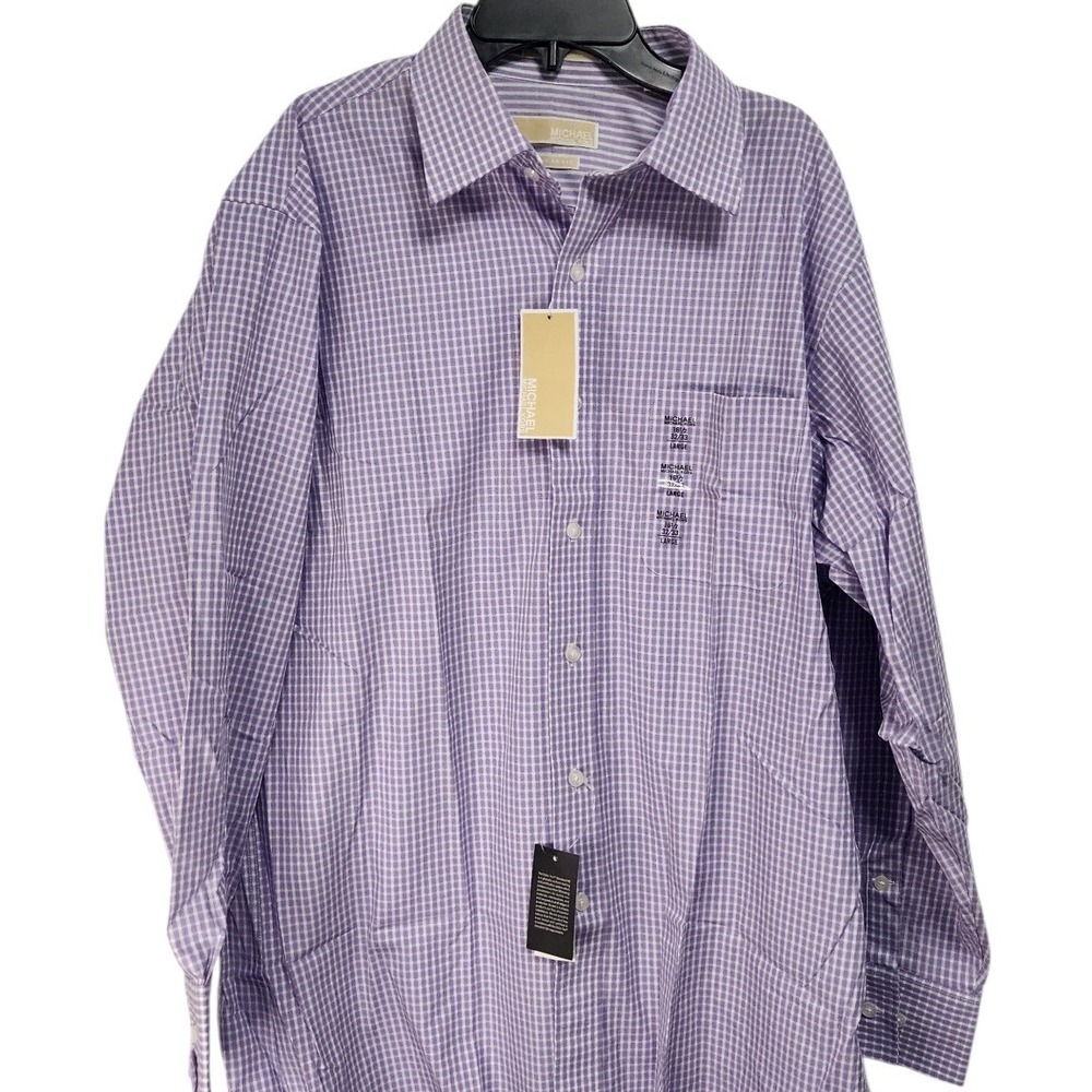 Michael Kors Dress‎ Shirt Mens 16.5 32/33 Purple Gingham New Regular Fit Cotton
